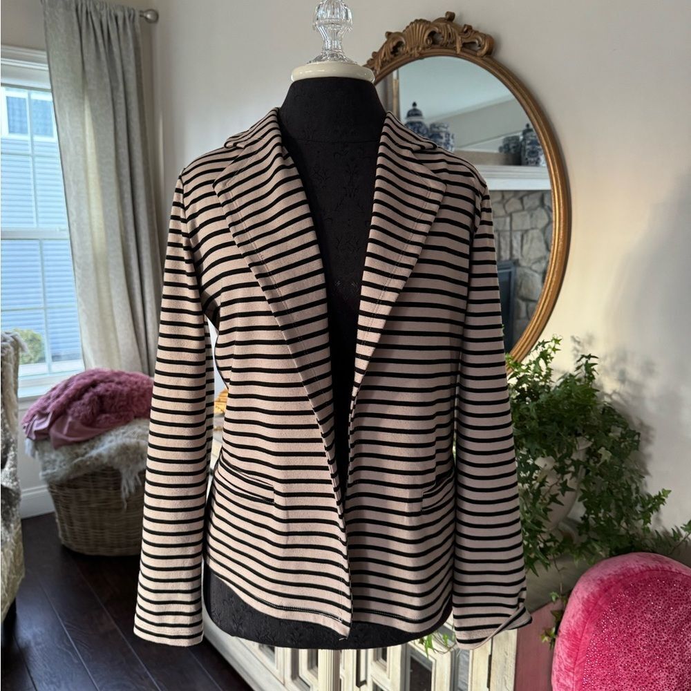 Tan and black striped blazer size medium